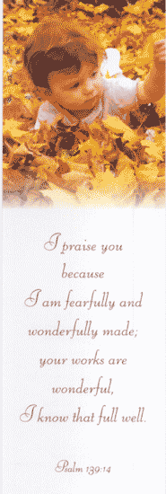  I praise you is a bookmark reflecting the eternal value of a child and how God loves each and every one of them.